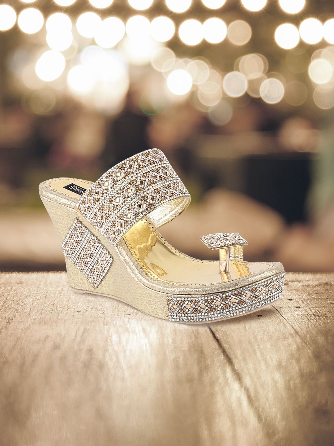 Shoetopia Women Gold-Toned Embellished Sandals Price in India