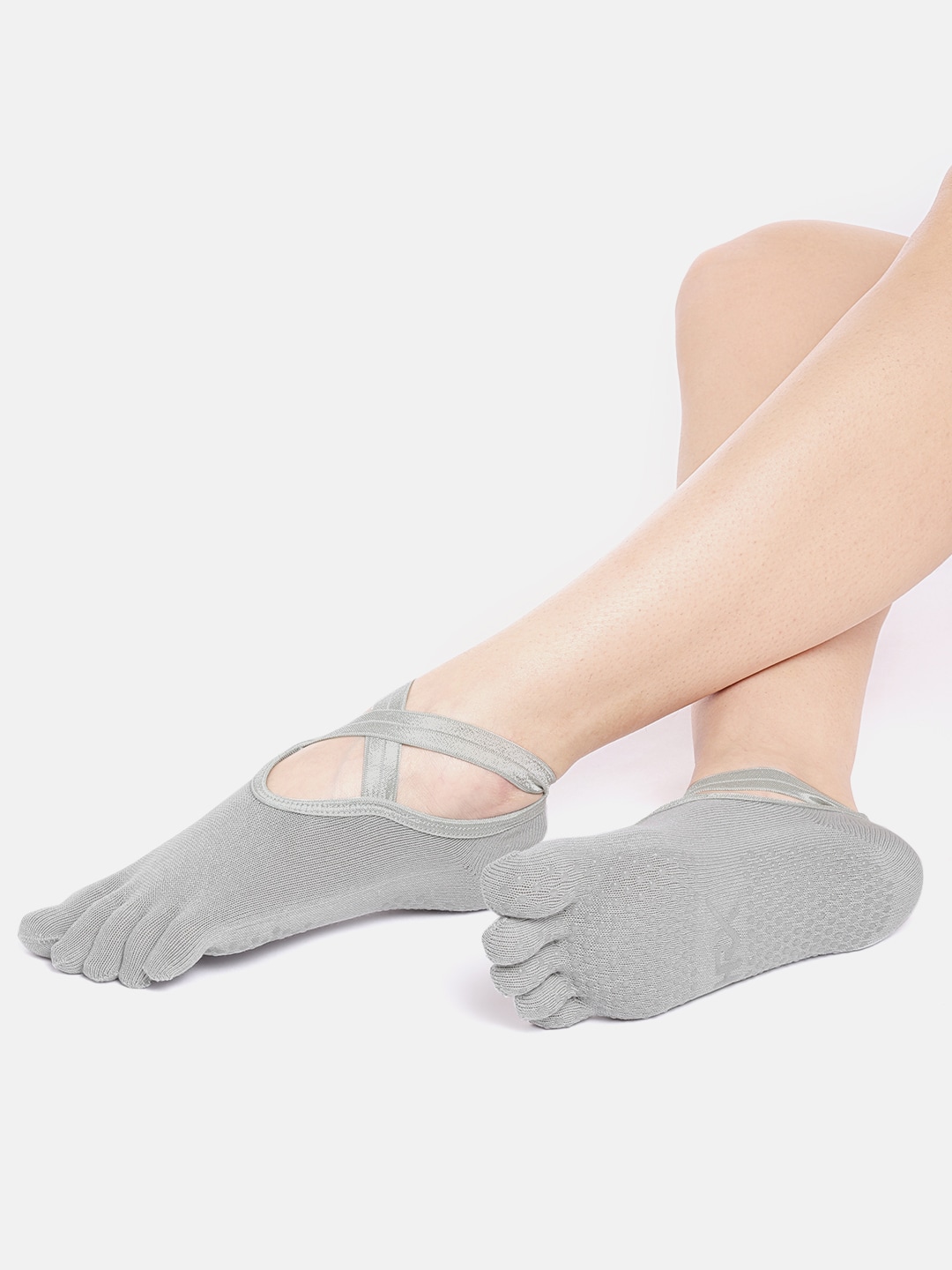 HRX by Hrithik Roshan Women Grey Solid Ankle-Length Cut-Out Yoga Socks Price in India