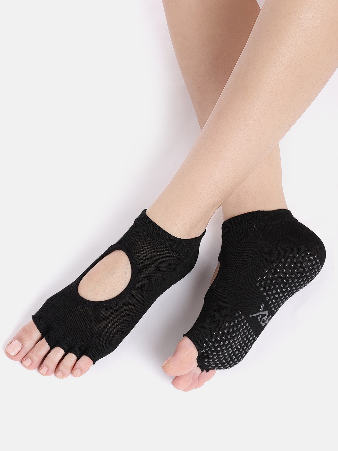 HRX by Hrithik Roshan Women Black Solid Ankle Length Cut Out Half Toe Yoga Socks Price in India