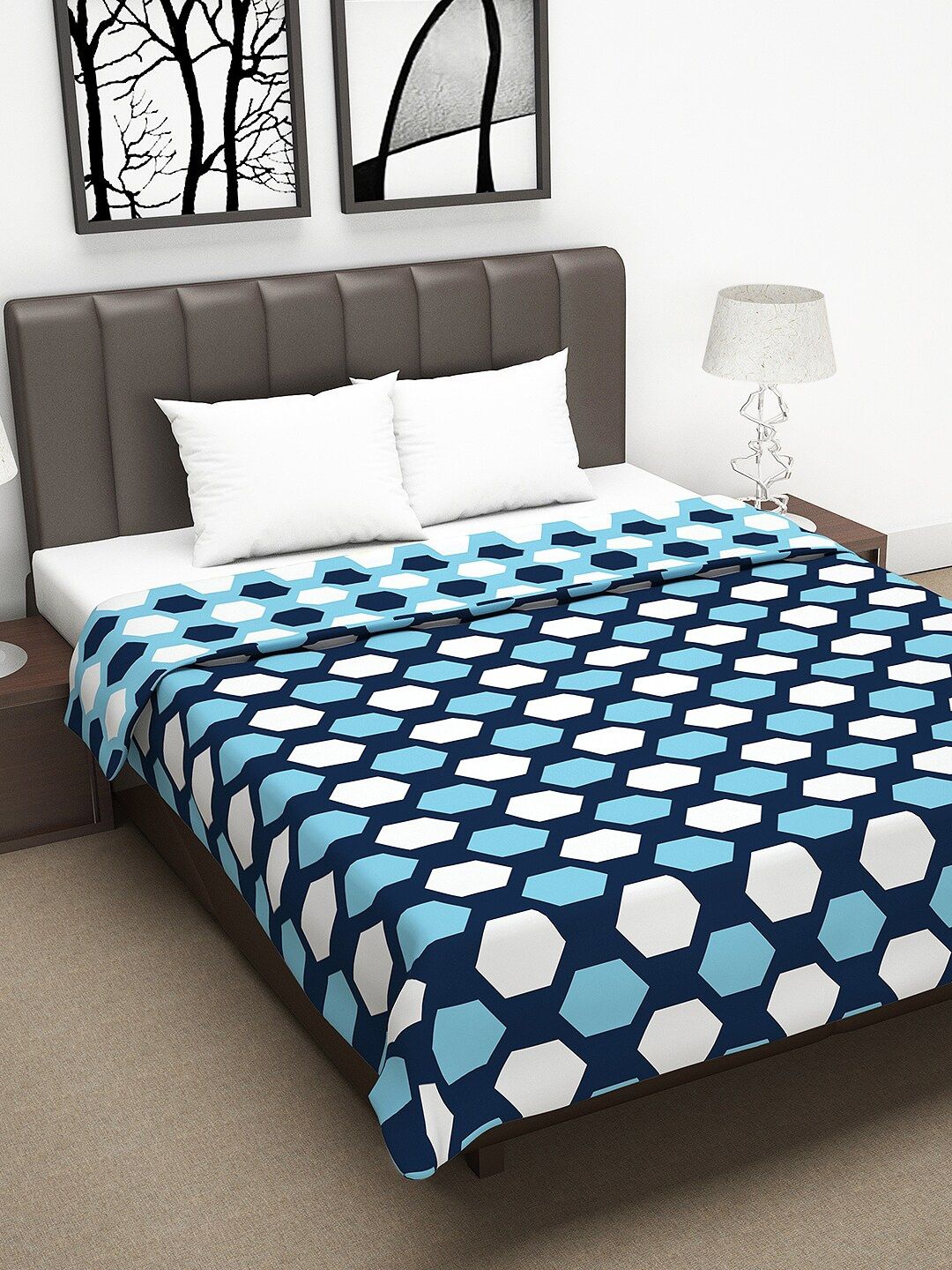 Divine Casa Navy Blue & White Geometric Mild Winter 110 GSM Double Bed Dohar Price in India