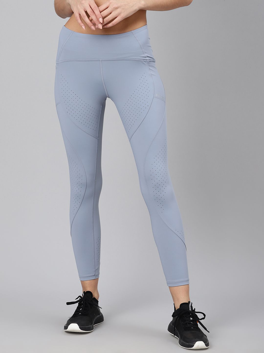 Fitkin Women Blue Laser Cut  Quick Dry Cropped Training Tights Price in India