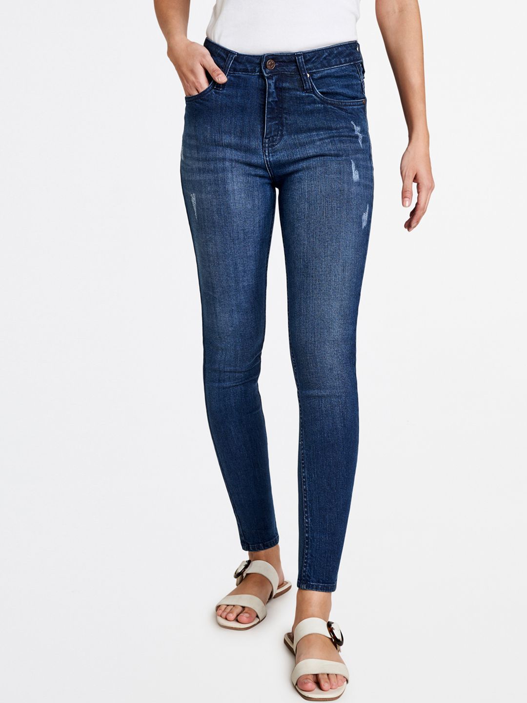AND Women Blue Slim Fit High-Rise Clean Look Stretchable Jeans Price in India