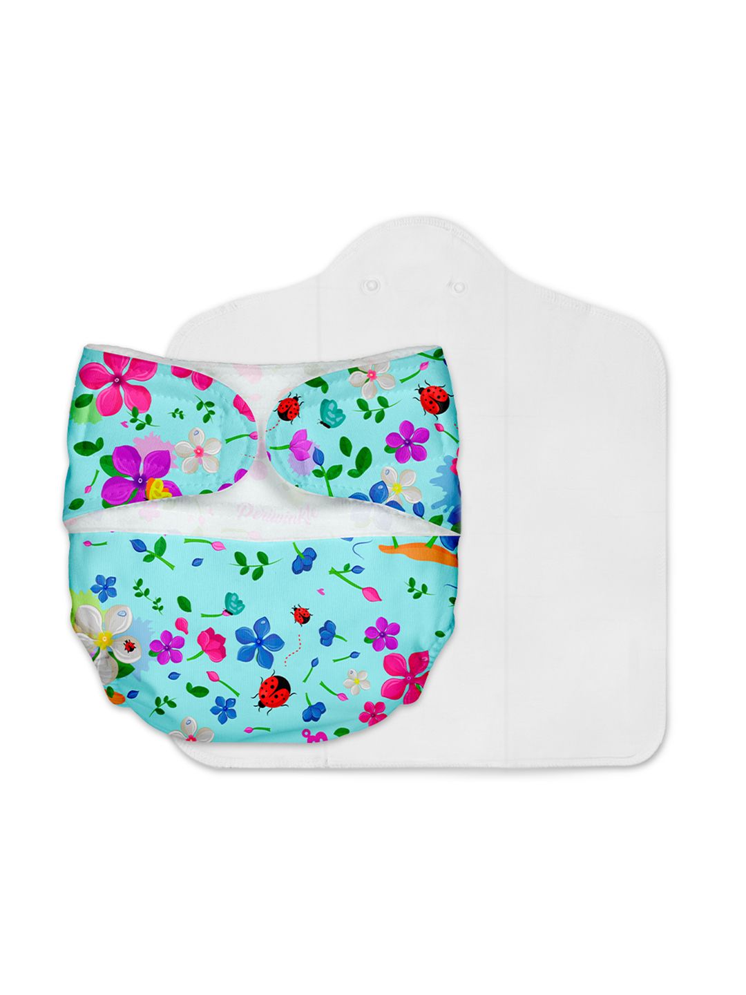 SuperBottoms Turquoise Blue & White Printed Reusable Organic Cotton Diaper With 1 Dry Sustainable Feel Pads