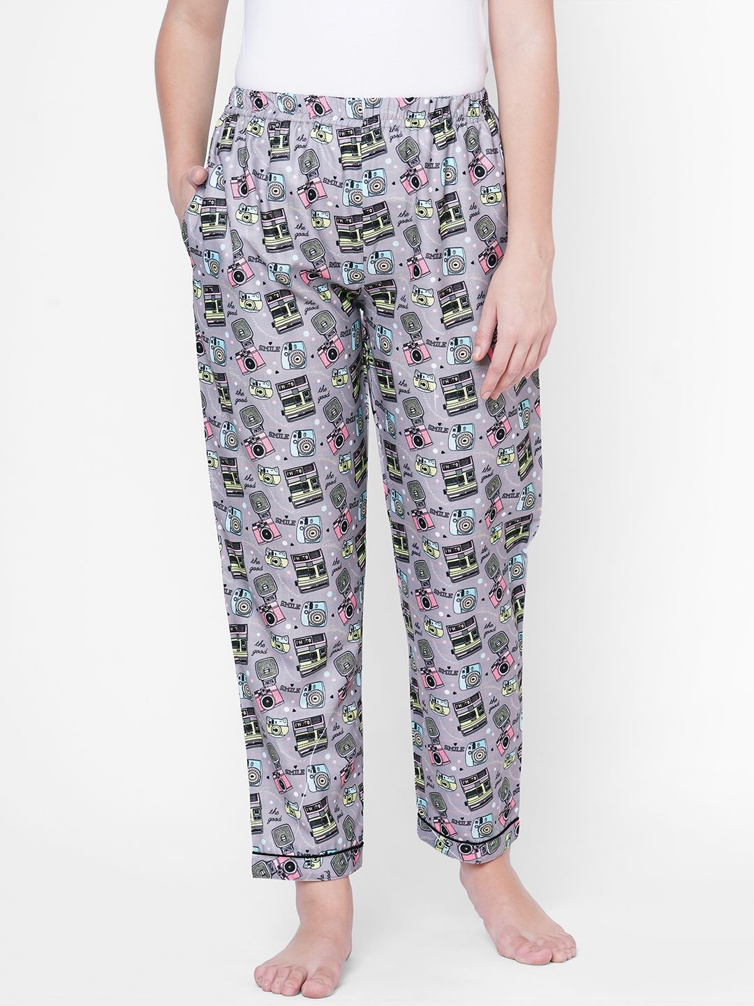 FashionRack Women Grey & Pink Printed Lounge Pants Price in India