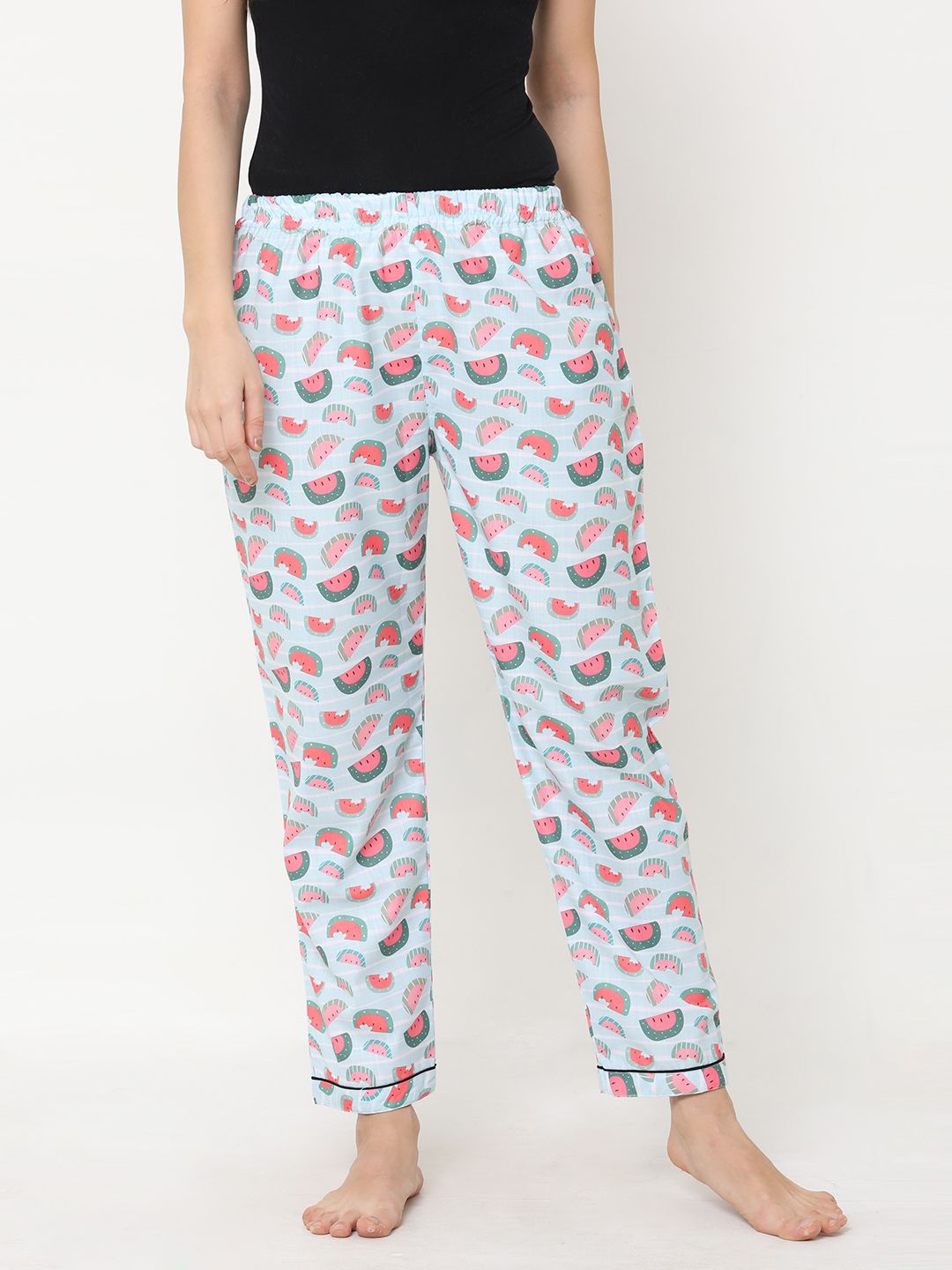 FashionRack Women Blue & Red Printed Lounge Pants Price in India