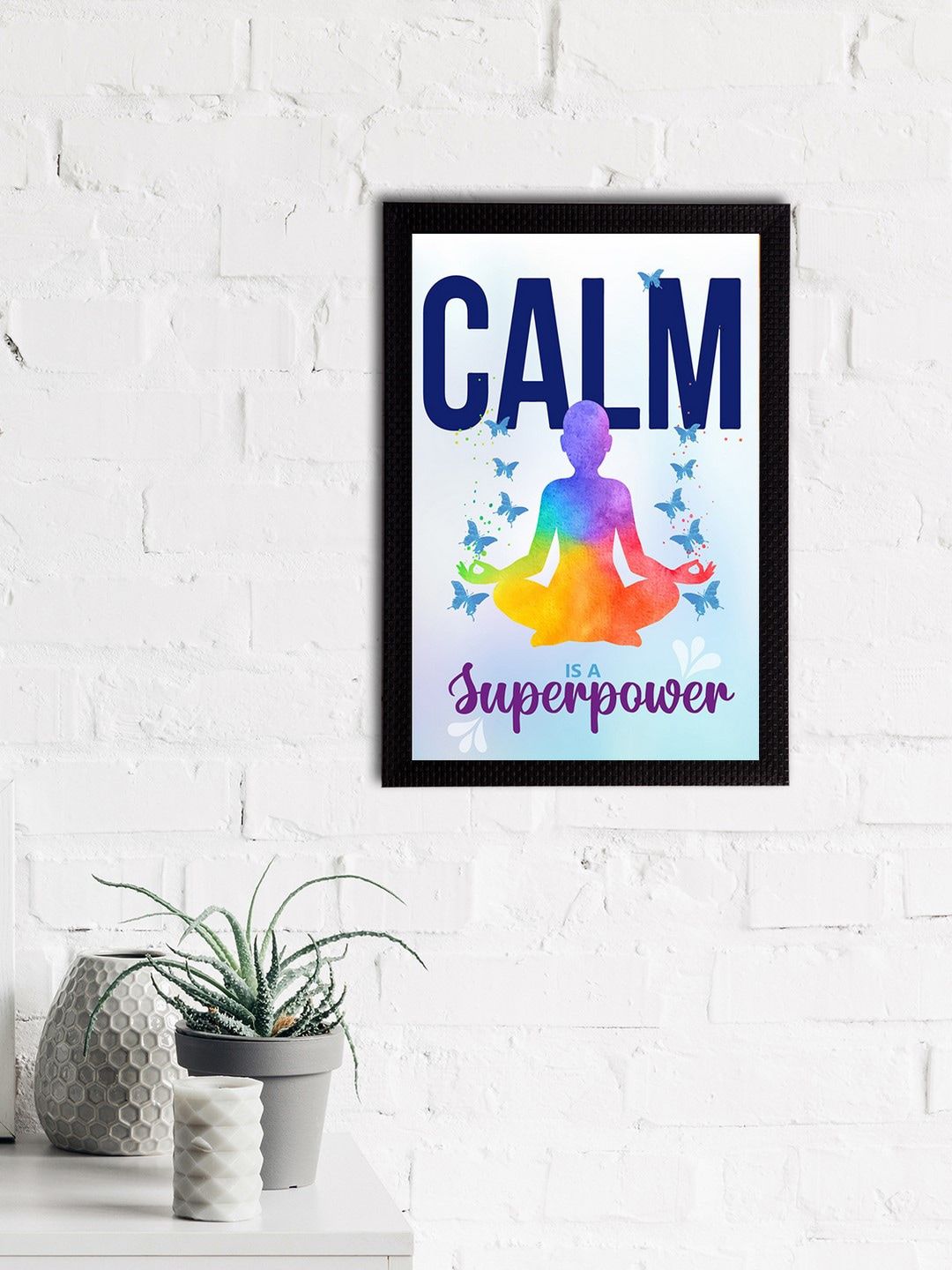 eCraftIndia Blue & White "Calm Is a Superpower" Motivational Quote Satin Matt Texture UV Art Painting Price in India