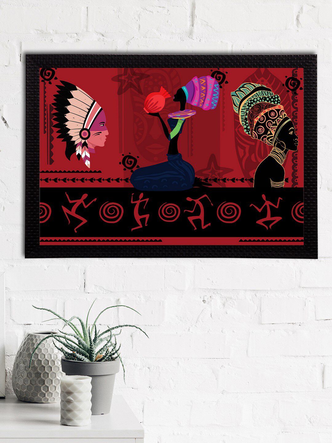 eCraftIndia Red & Black Tribal Theme Satin Matt Texture UV Wall Painting Price in India