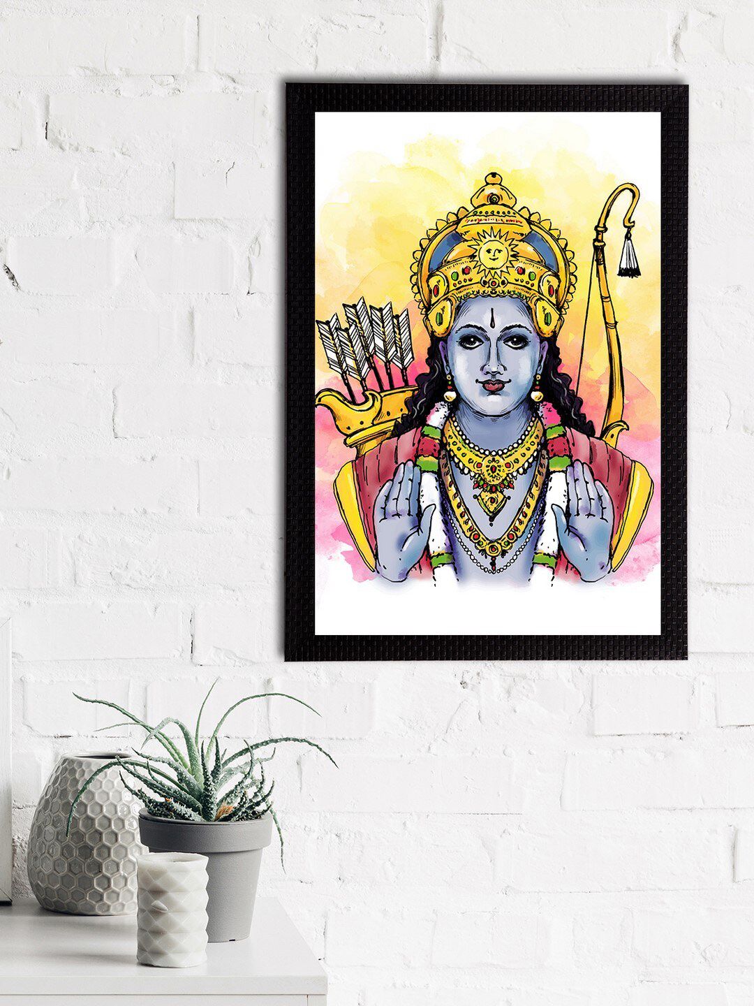 eCraftIndia Blue & Yellow Lord Ram Satin Matt Textured UV Wall Art Price in India
