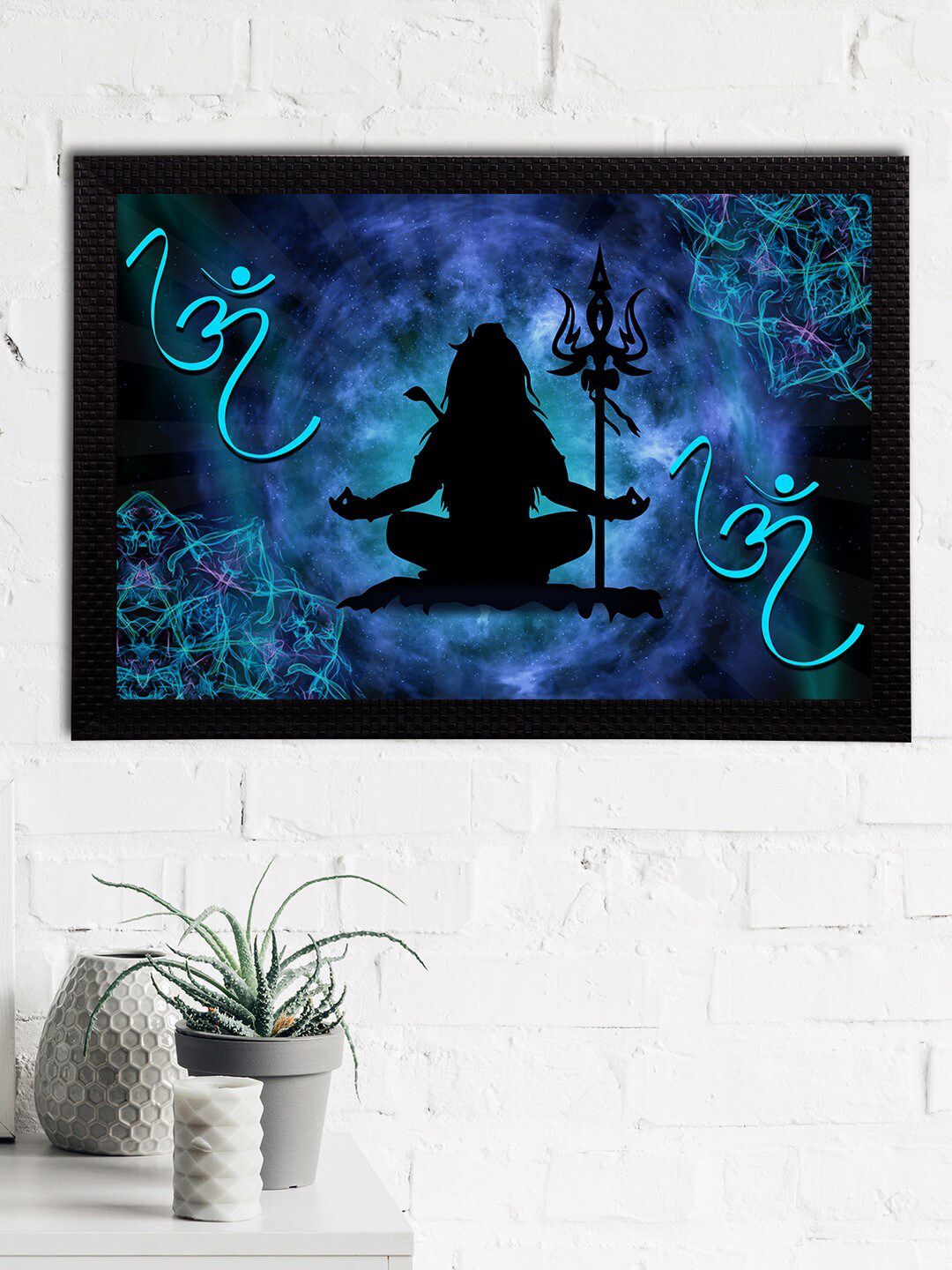 eCraftIndia Blue & Black Lord Shiva Satin Matt Texture UV Wall Art Price in India