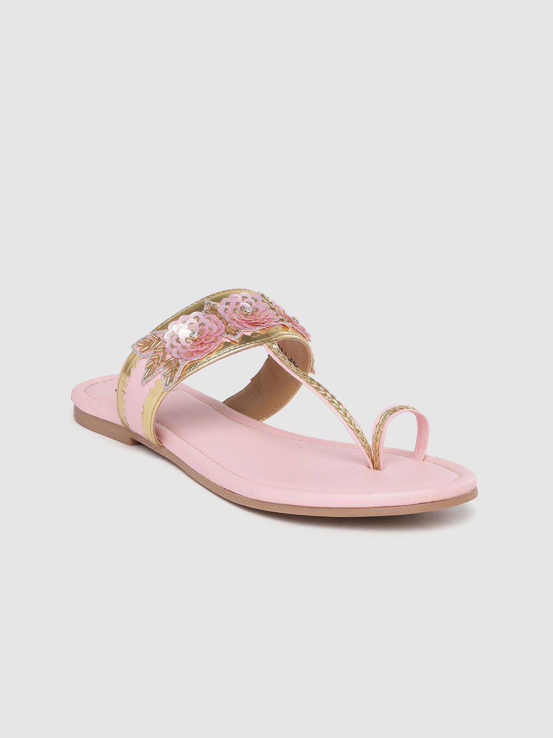 Carlton London Women Pink & Gold-Toned Embellished Braided One Toe Flats Price in India