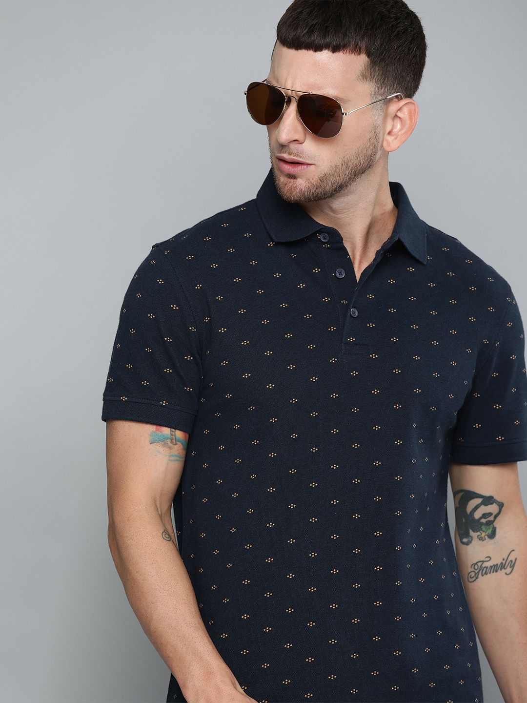 Levis Men Navy Blue & Yellow Printed Polo Collar T-shirt