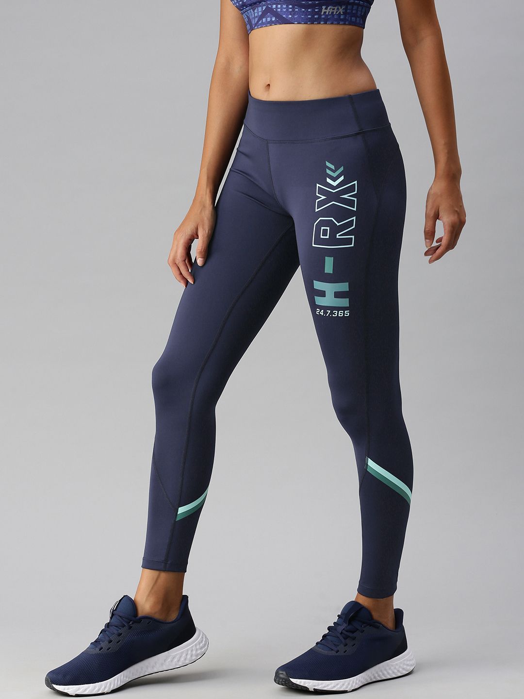 HRX By Hrithik Roshan Women Blue Rapid-Dry Antimicrobial Anti-Static Running Tights Price in India