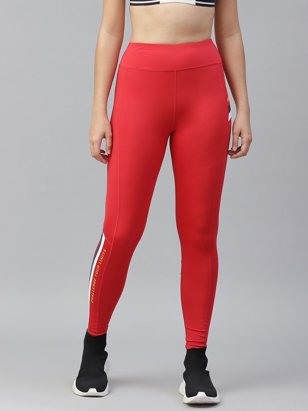 HRX by Hrithik Roshan Women Red Solid Skinny Fit High-Rise Rapid-Dry Running Tights Price in India