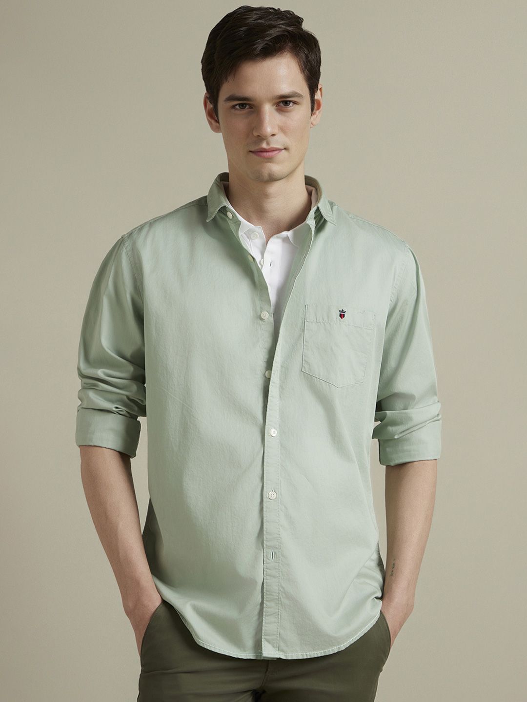 Louis Philippe Jeans Men Slim Fit Over Dyed Soft Handfeel Full Sleeve Casual Shirt