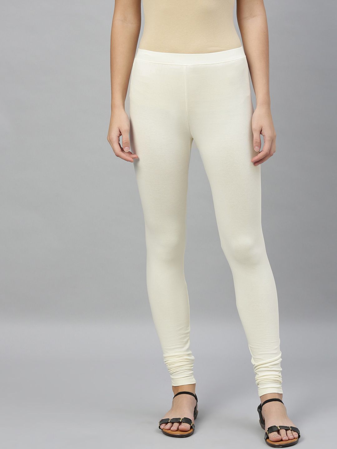 Kryptic Women White Solid Churidar Length Leggings Price in India