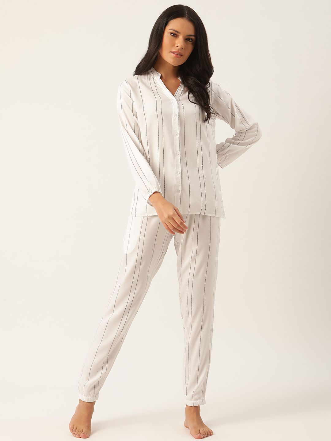 ETC Women White & Black Striped Nightsuit Price in India