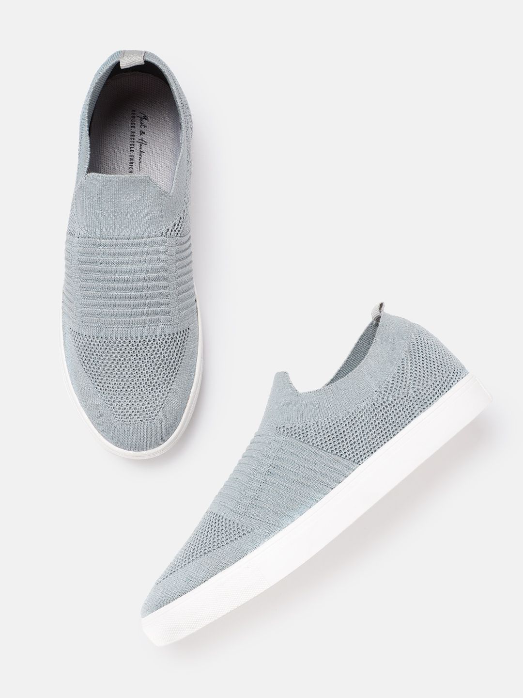 Mast & Harbour Women Grey Woven Design Sustainable Slip-On Sneakers Price in India