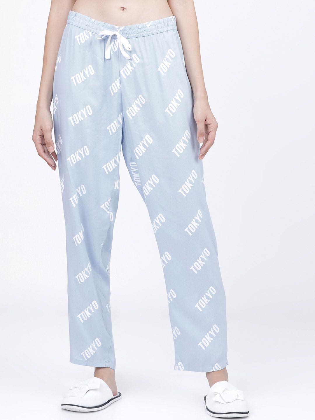 Tokyo Talkies Women Blue & White Printed Lounge Pants Price in India