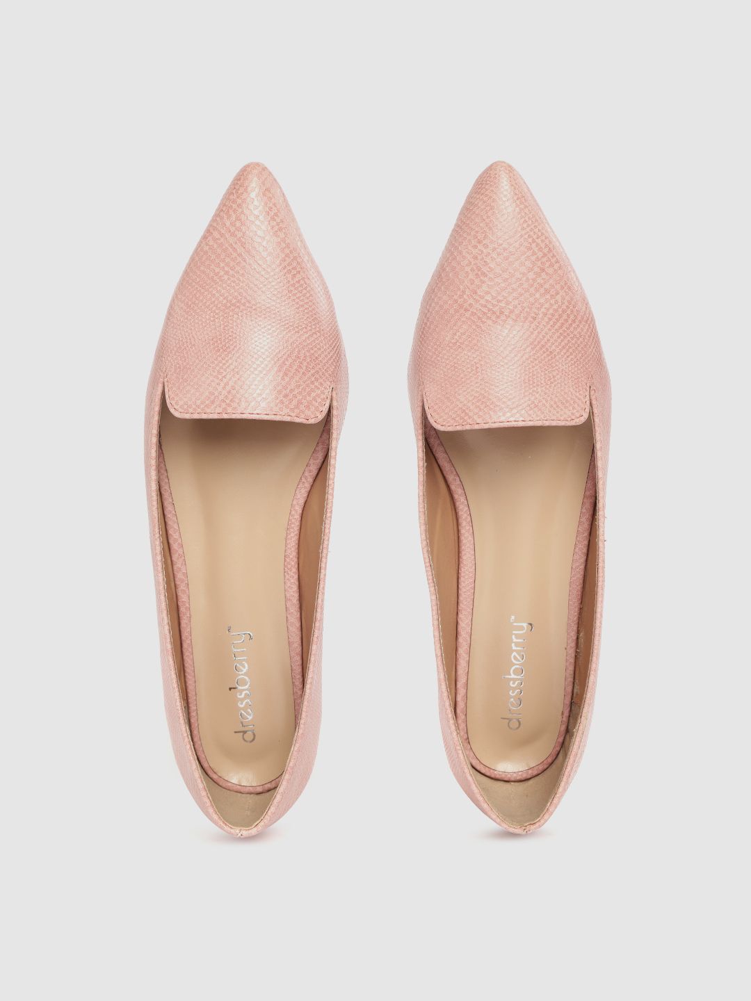 DressBerry Women Peach-Coloured Snakeskin Textured Ballerinas