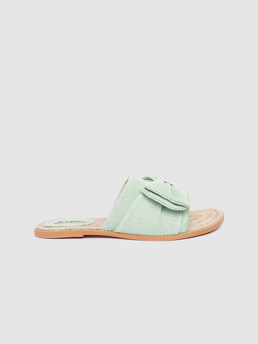 Mast & Harbour Women Mint Green Solid Mulberry Leaves Dyed Sustainable Open Toe Flats