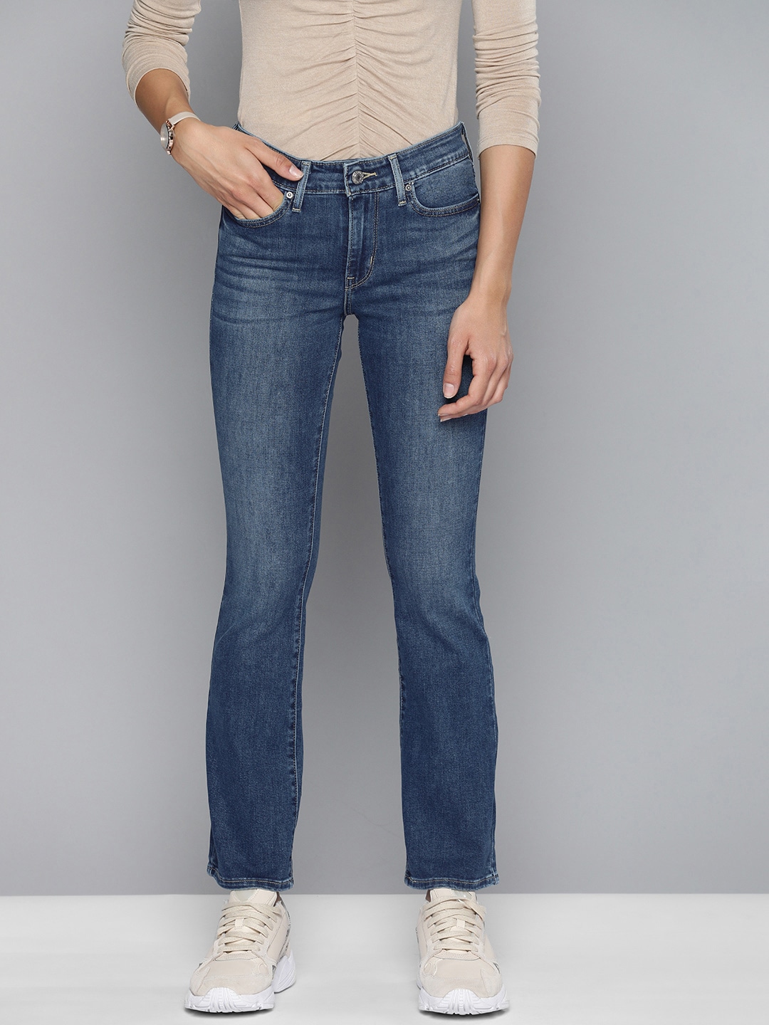 Levis Women Blue 715 Bootcut Mid-Rise Clean Look Stretchable Jeans Price in India