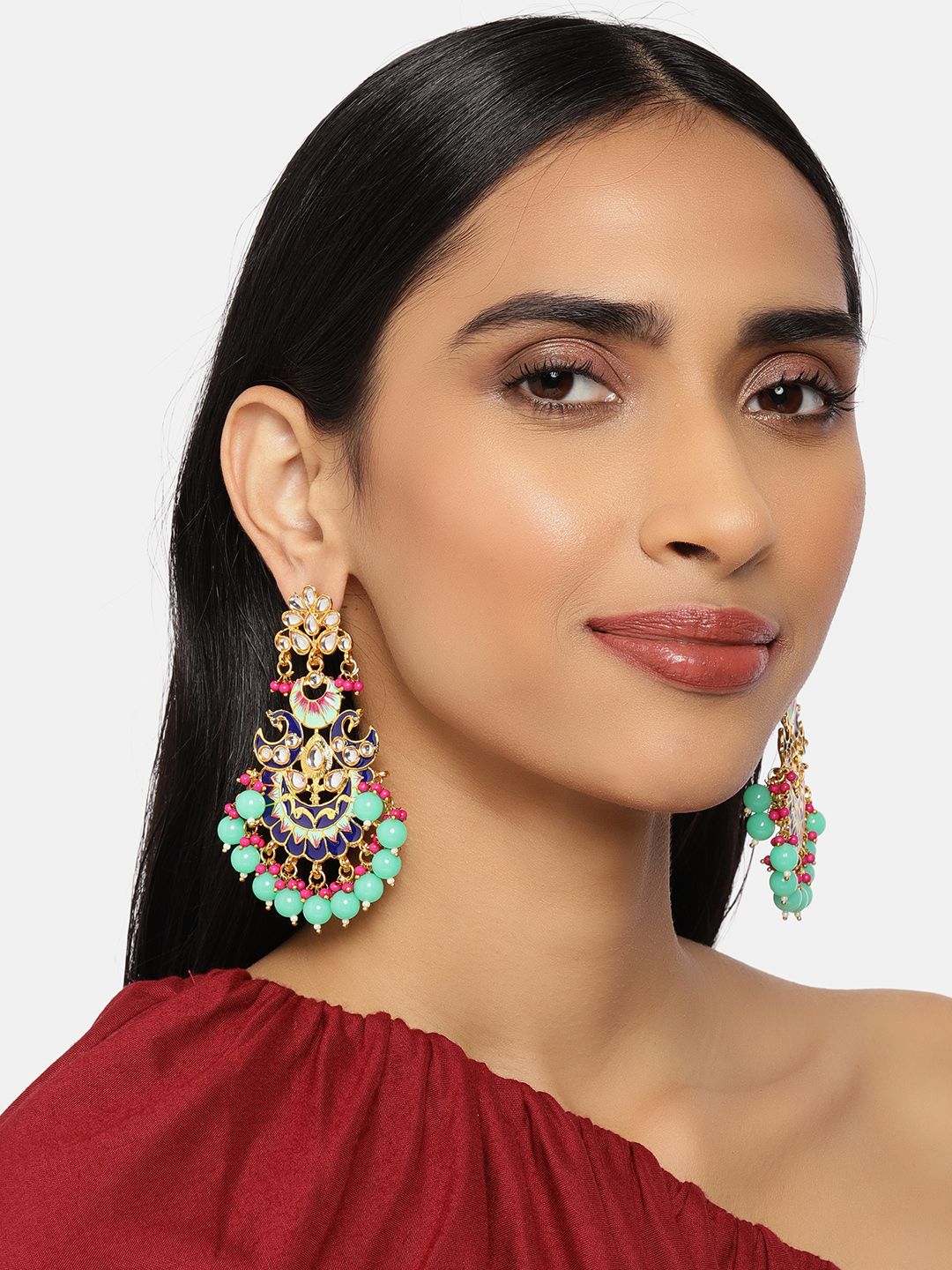 Zaveri Pearls Multicolor Gold-Plated Meenakari Kundan Studded Earrings Price in India