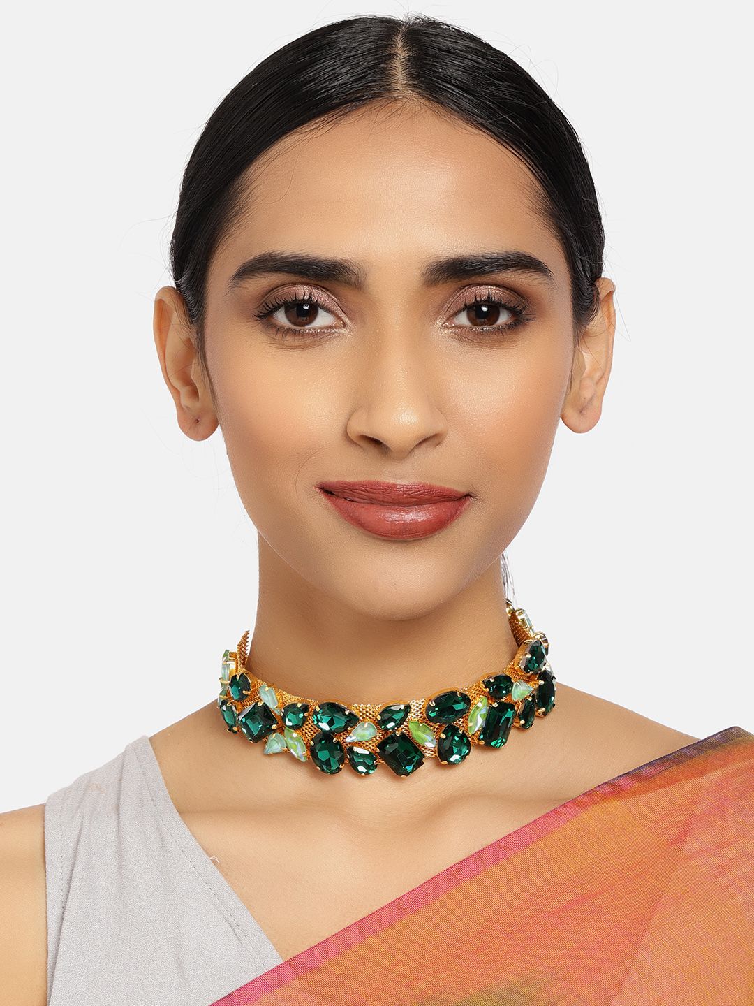 Zaveri Pearls Green Gold-Plated Stone Studded Choker Price in India