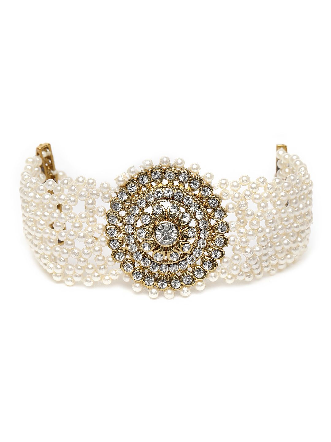 Zaveri Pearls Gold-Plated & White Studded Bracelet Price in India