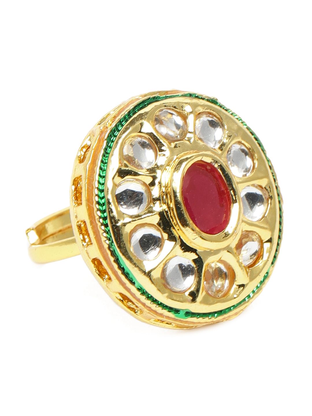 Zaveri Pearls Gold-Plated Traditional Kundan Studded Adjustable Finger Ring Price in India