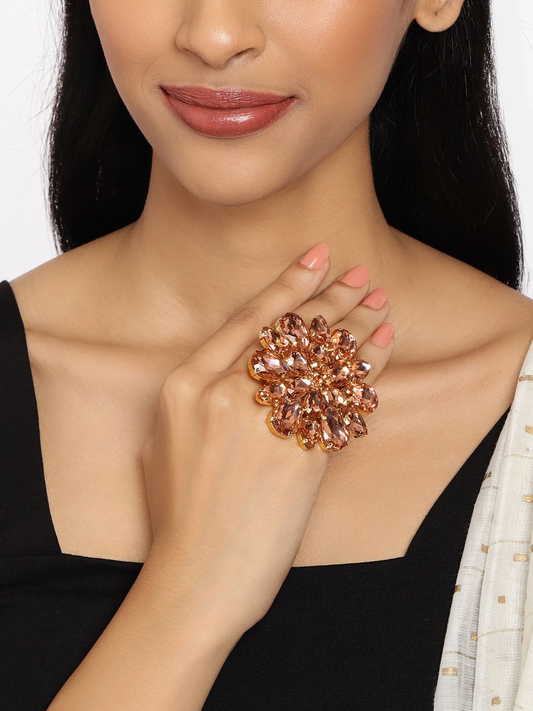 Zaveri Pearls Gold-Plated Floral Adjustable Finger Ring Price in India