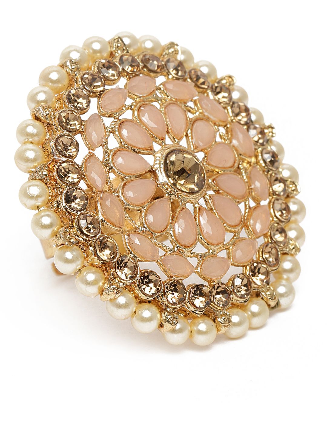 Kord Store Peach-Coloured Gold Plated Kundan Studded Adjustable Finger Ring Price in India