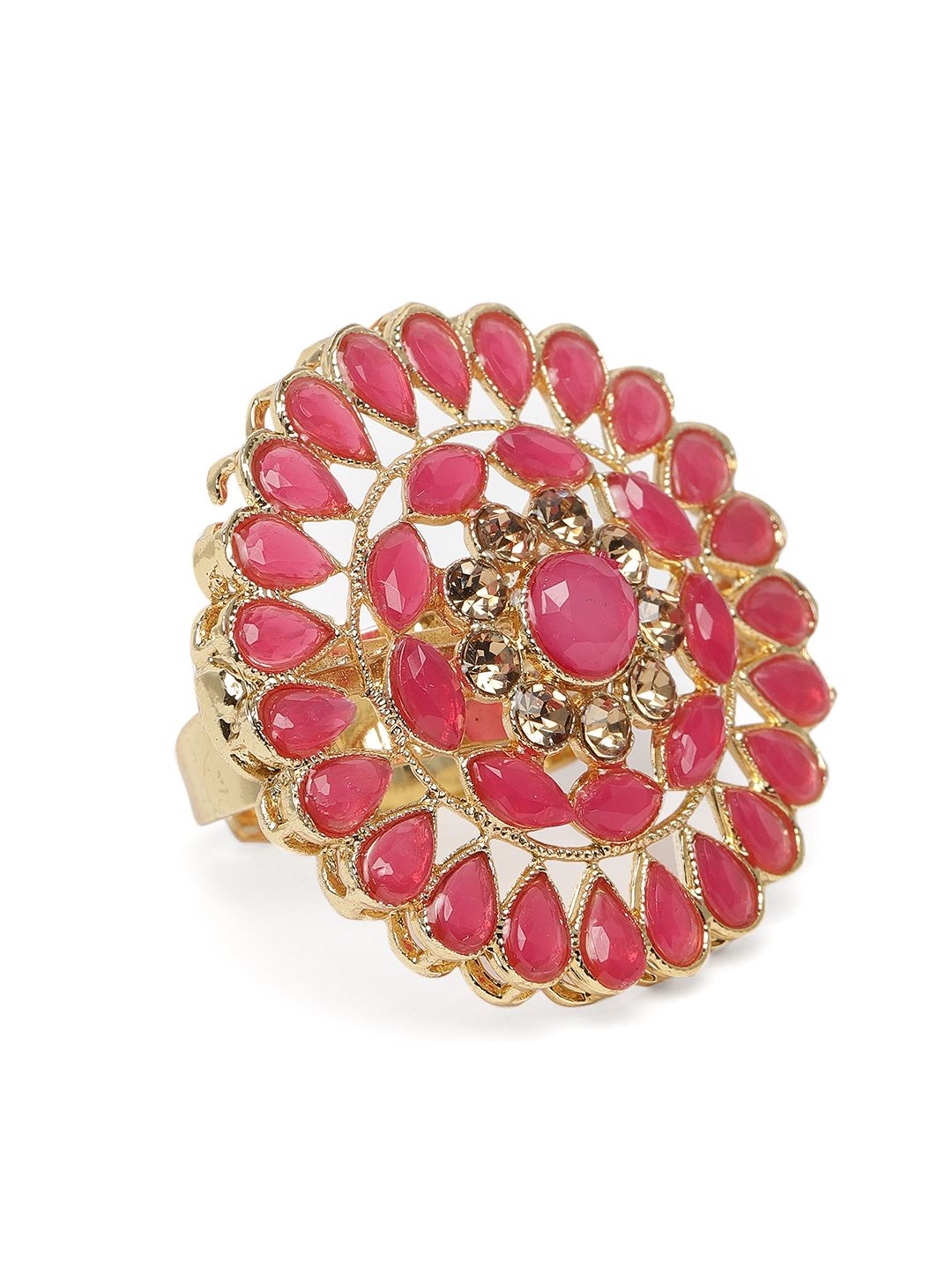 Kord Store Pink Gold Plated Kundan Studded Adjustable Finger Ring Price in India