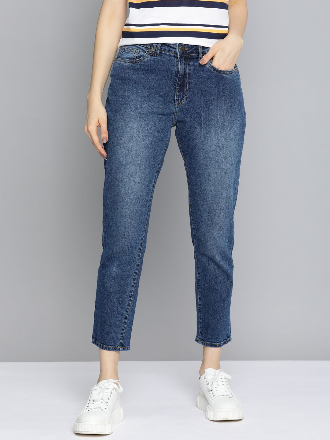 Mast & Harbour Women Blue Boyfriend Fit Light Fade Stretchable Jeans Price in India