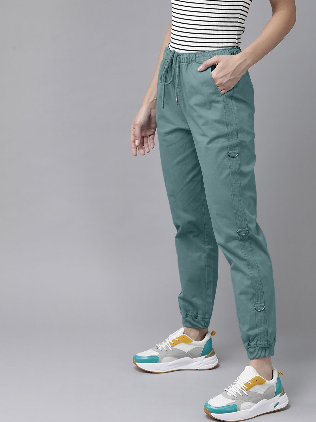 The Roadster Lifestyle Co Women Blue Cropped Sustainable Joggers Price in India