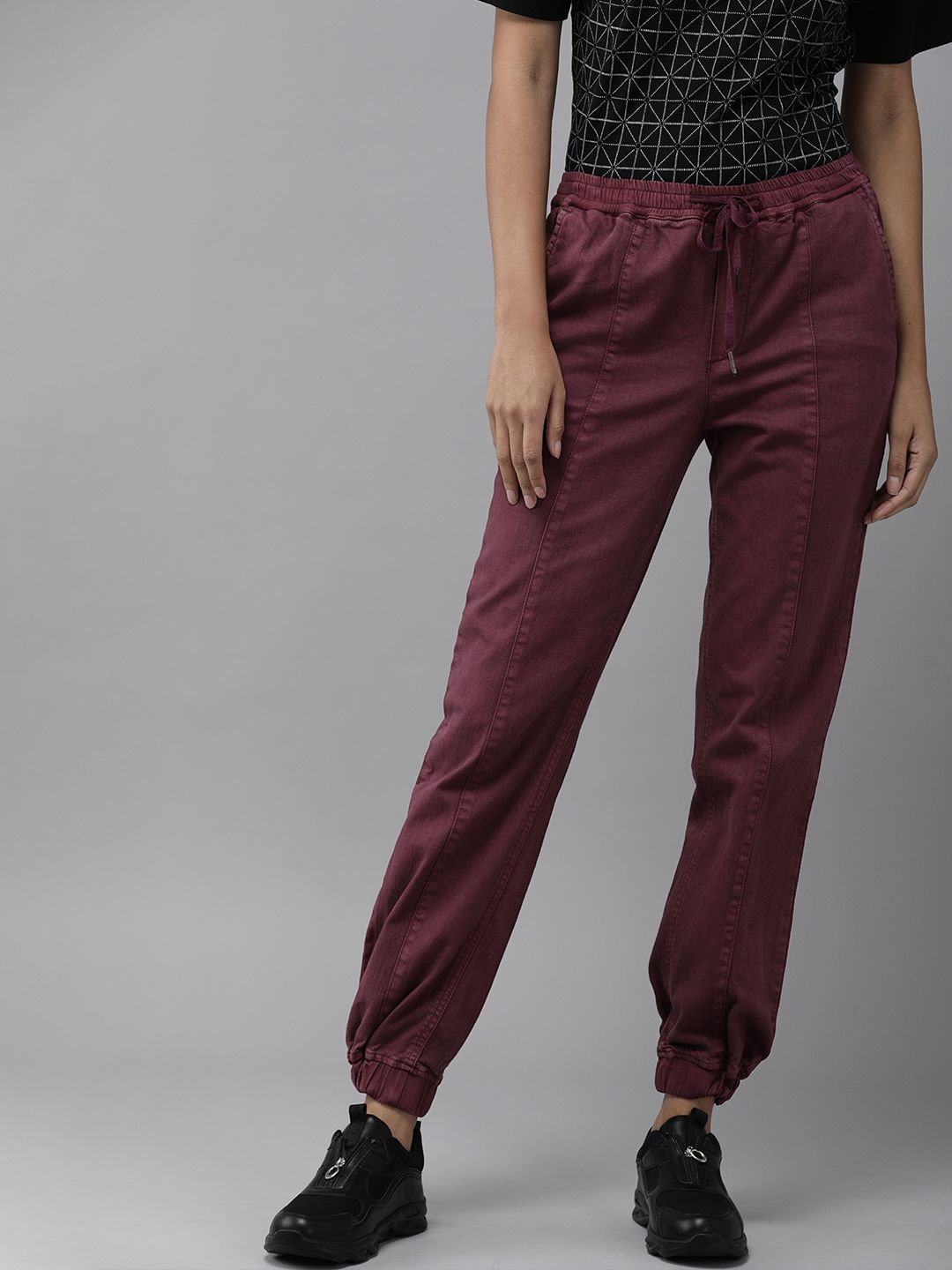 The Roadster Lifestyle Co Women Burgundy Joggers Trousers Price in India