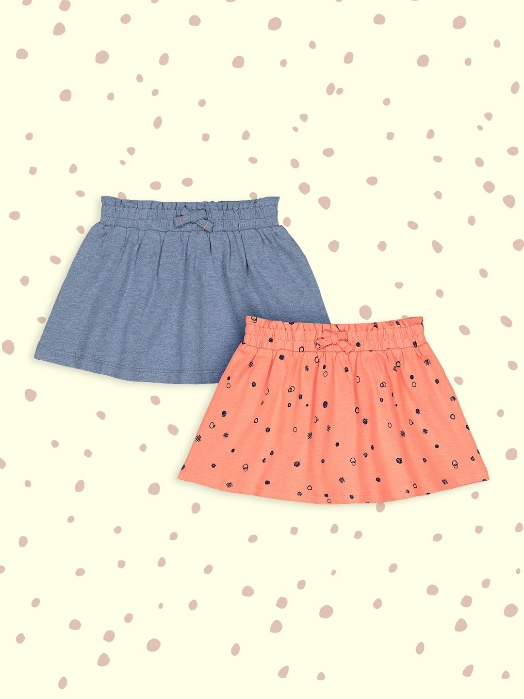 mothercare Infant Girl Blue & Orange Pack Of 2 Pure Cotton Knitted A-Line Skirts