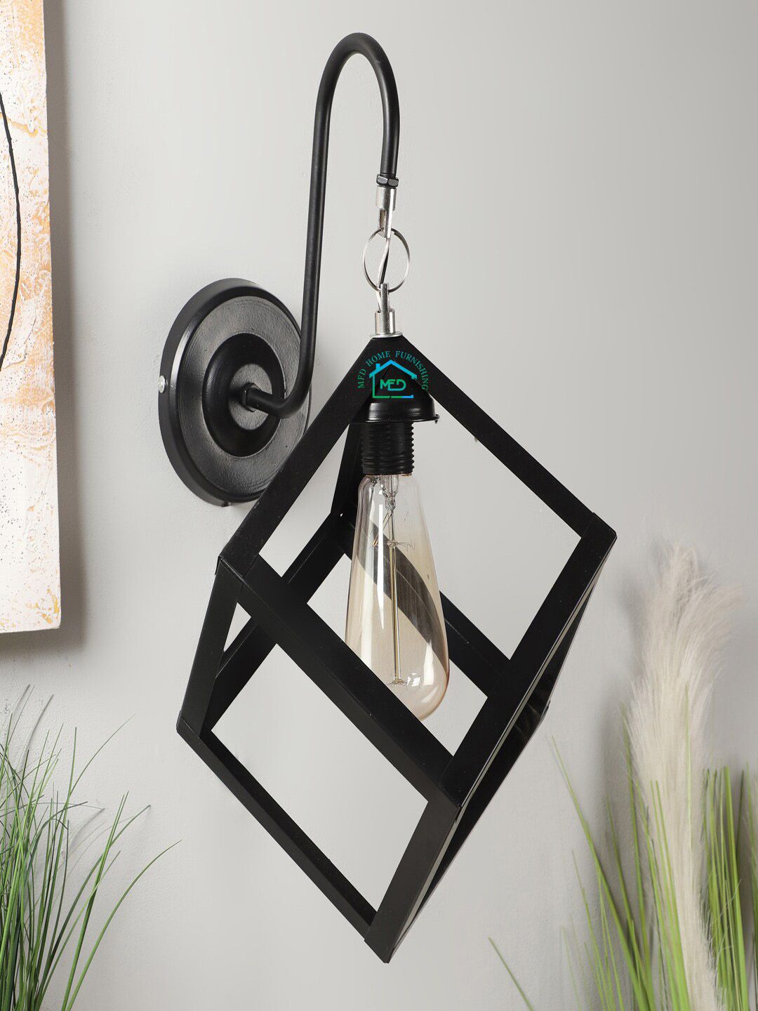 MFD HOME FURNISHING Black Solid Cube-Shaped Pendent Wall Lamp Price in India