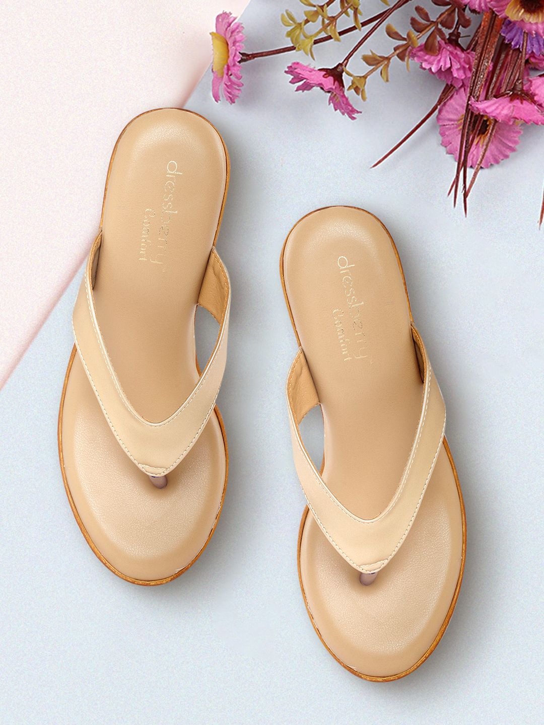 DressBerry Women Muted Gold-Toned Solid Wedges Price in India