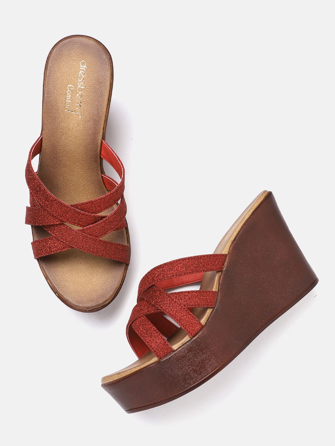 DressBerry Women Red Shimmer Wedges