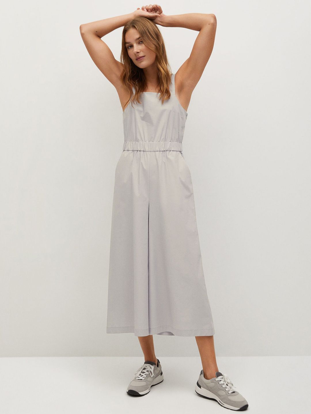 MANGO Women Grey Solid Sustainable Culotte Jumpsuit Price in India