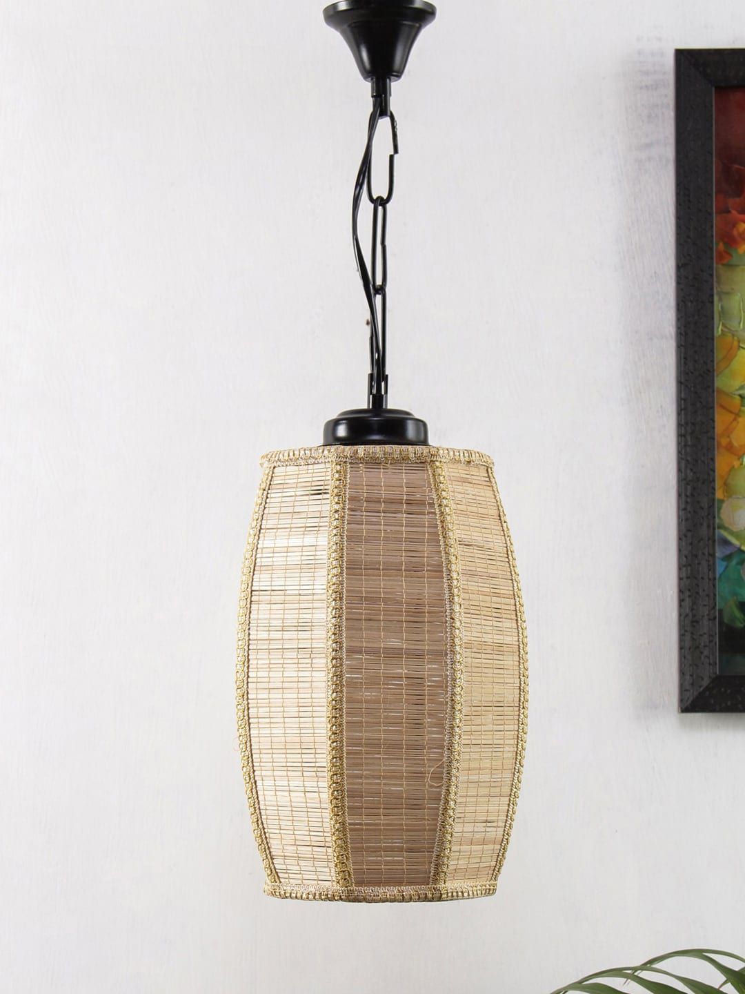 Devansh Beige Solid Bamboo Dholak Hanging Light Price in India