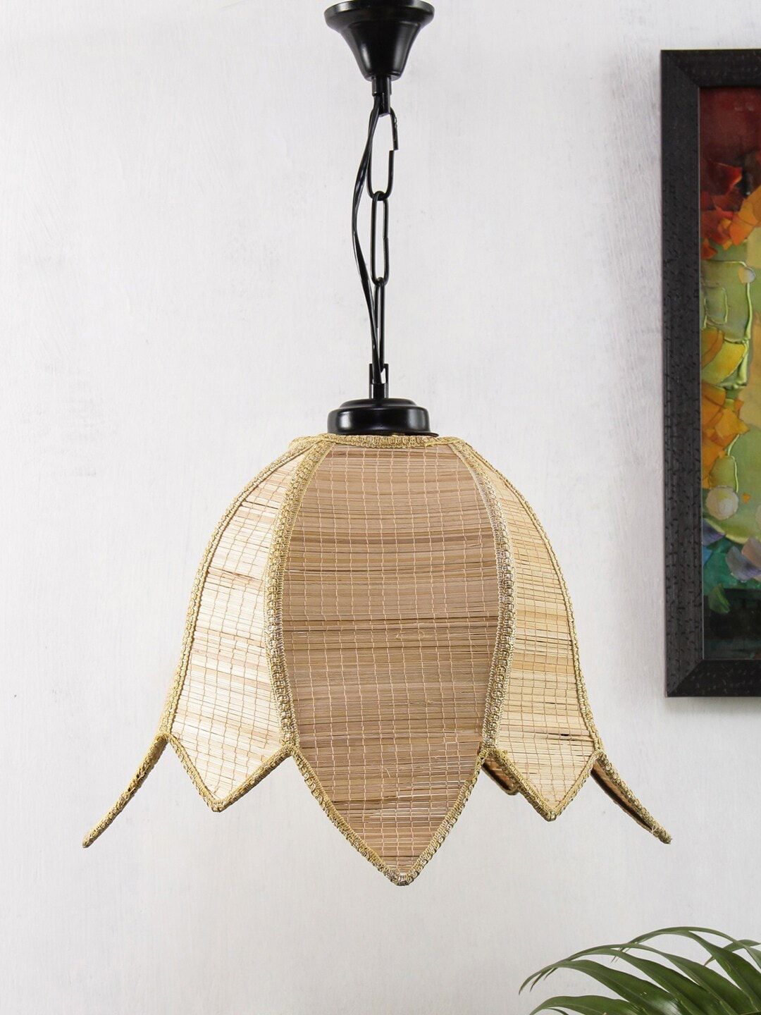 Devansh Beige Solid Bamboo Lotus Hanging Light Price in India