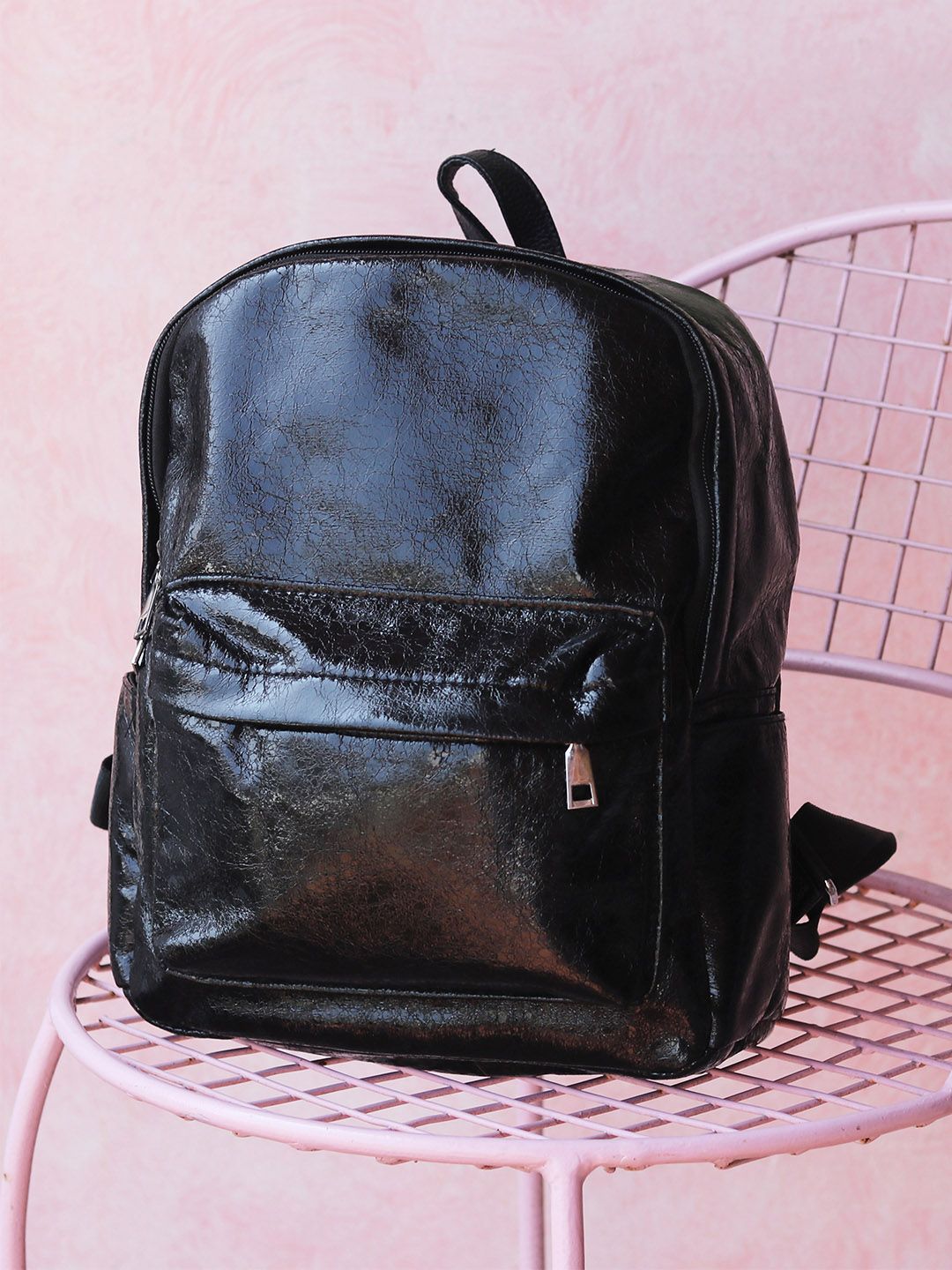 Ayesha Women Black Textured Backpack Price in India