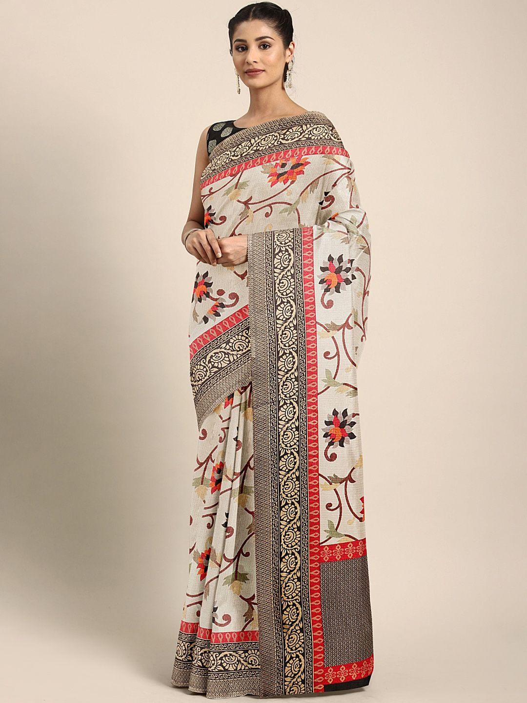 KALINI Multicoloured Floral Printed Khadi Saree