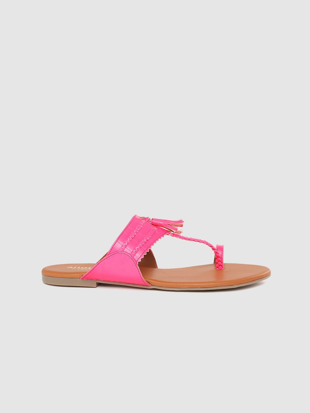 Anouk Women Neon Pink Braided & Tasselled One Toe Flats