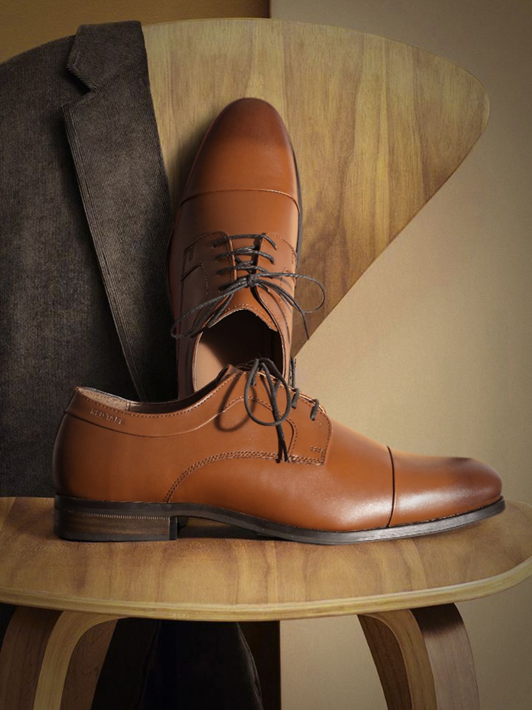 Red Tape Men Tan Brown Solid Leather Formal Derbys