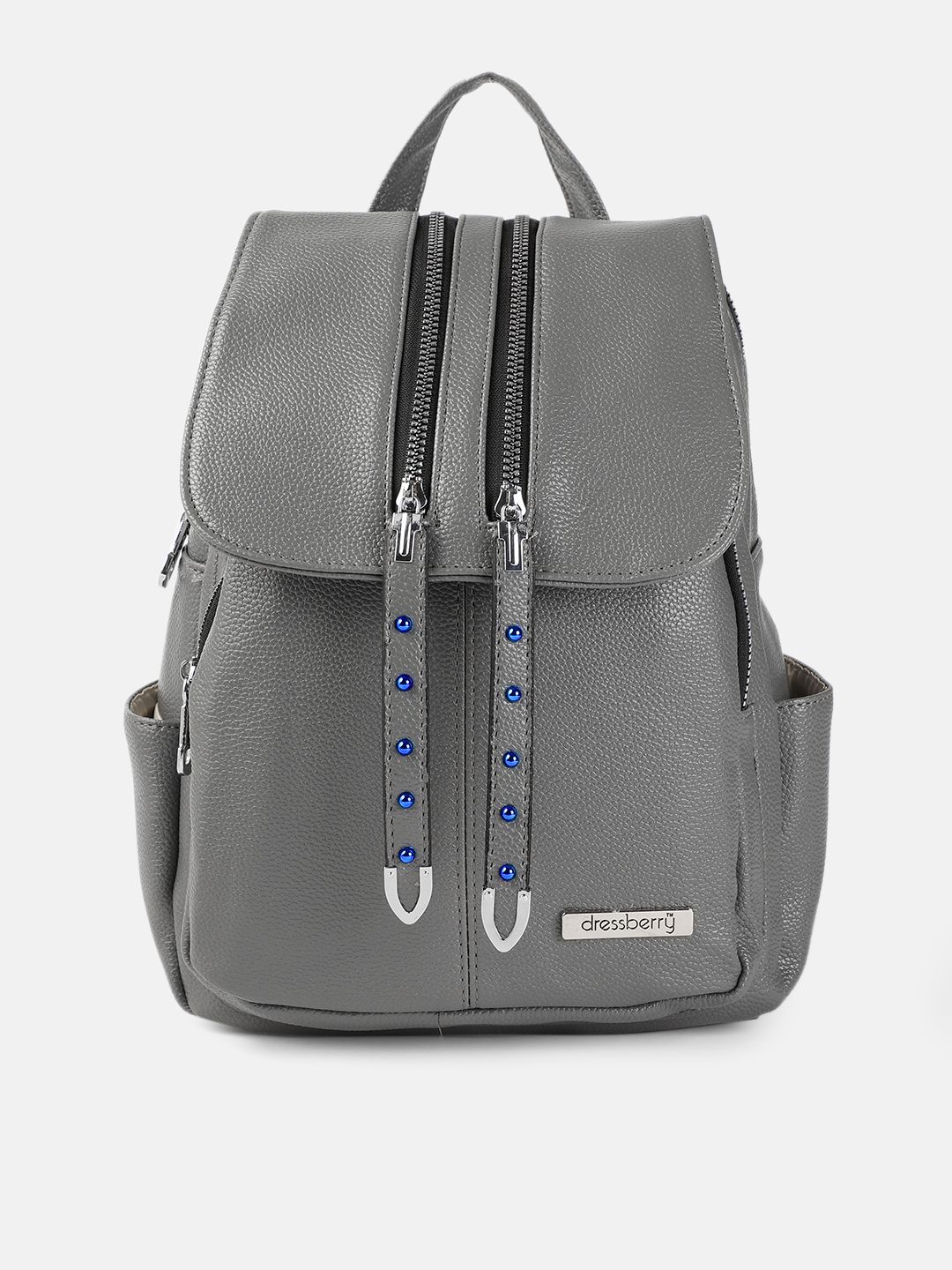DressBerry Women Grey Embellished Backpack Price in India