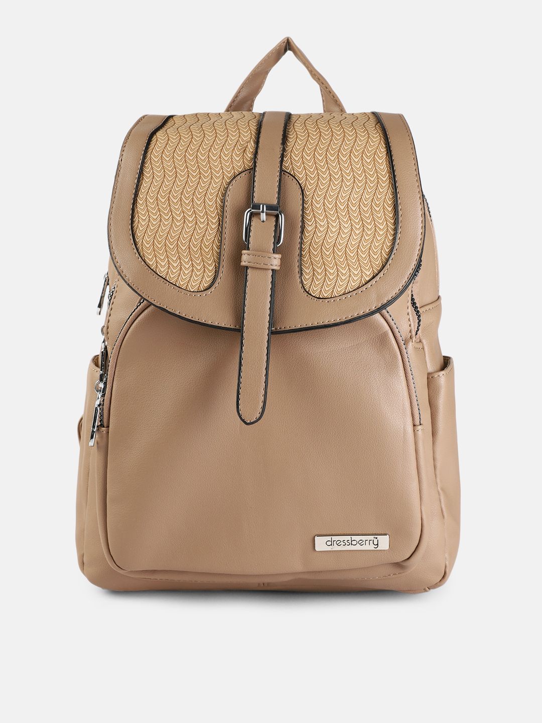 DressBerry Women Beige Solid Backpack Price in India