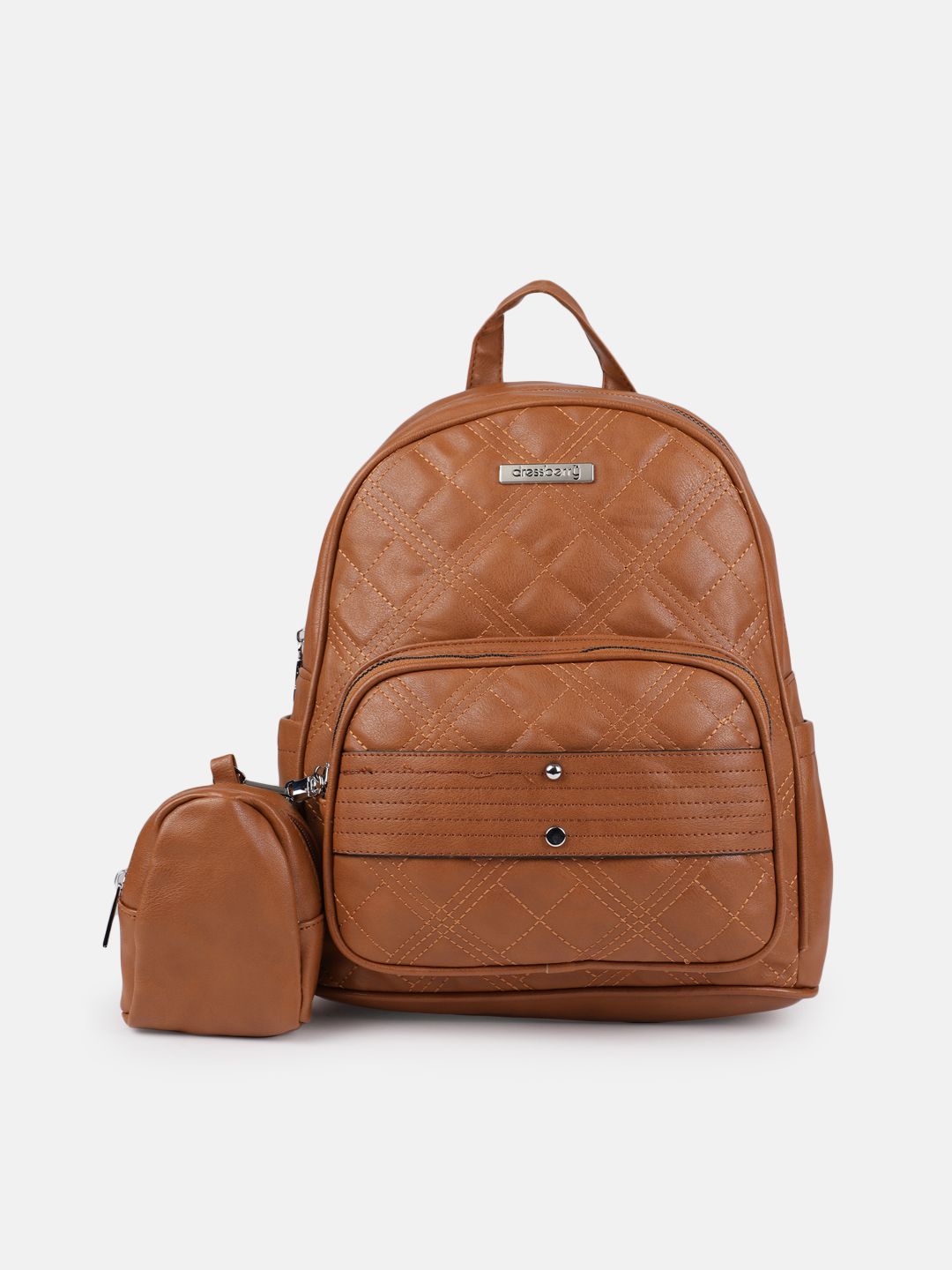 DressBerry Women Tan Brown Solid Backpack Price in India