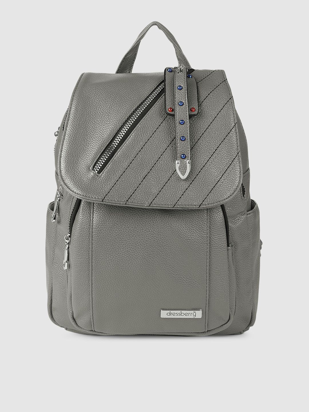 DressBerry Women Grey Embellished Backpack Price in India